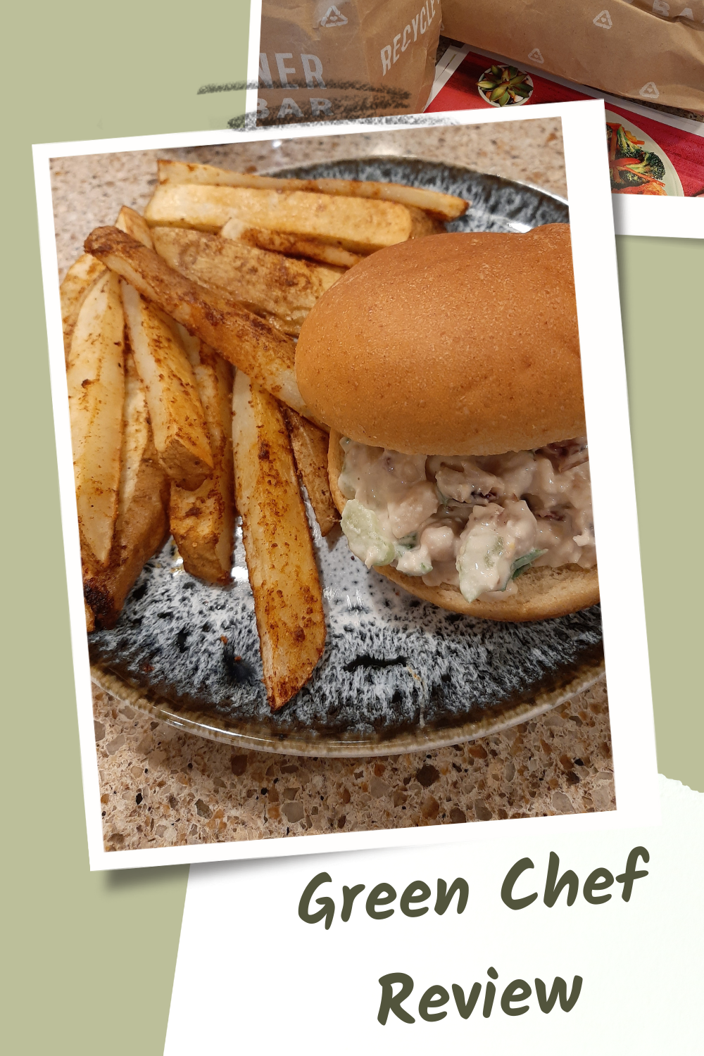 Green Chef Meal Kit Review with photo of white bean salad sandwich and potato fries